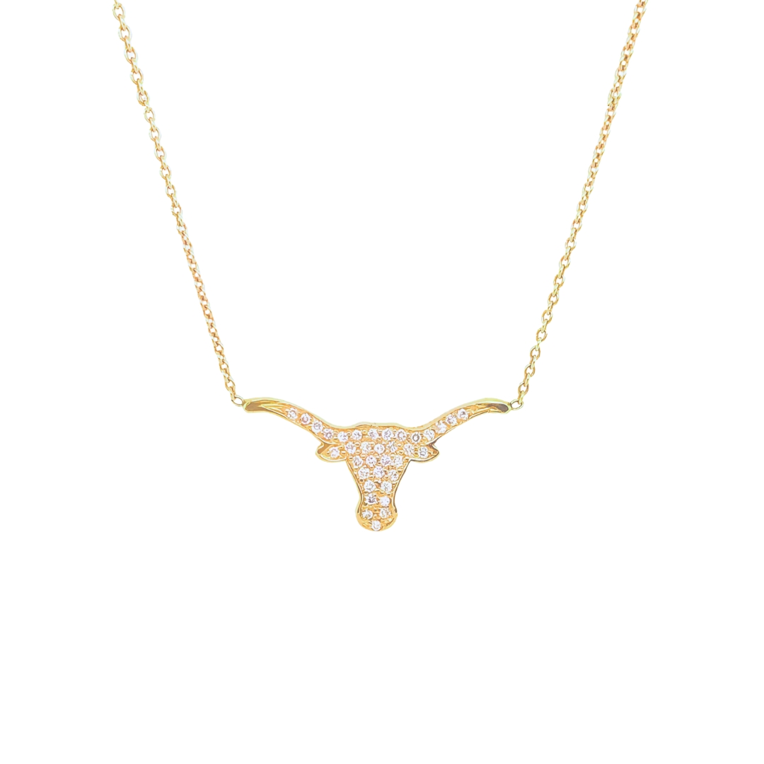 Korman 18k Yellow Gold Small Pavé Diamond Longhorn Necklace